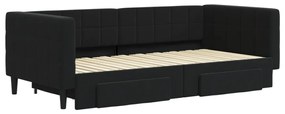 Sofá-cama com gavetão e gavetas 90x190 cm veludo preto