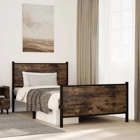 vidaXL Estrutura de cama sem colchão 100x200 cm metal carvalho fumado