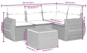 5 pcs conjunto de sofás p/ jardim com almofadões vime PE bege