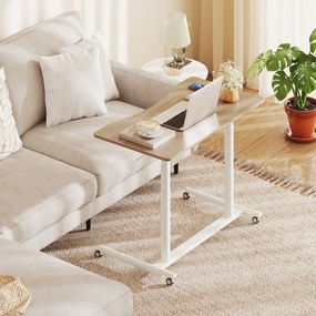 Secretária com altura ajustável em C 95 x 52 x 70-106 cm com rodas bloqueáveis e estrutura metálica para escritório Natural