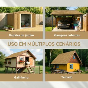 Conjunto de 12 Painéis para Telhado de Aço Galvanizado 7m² para Abrigo de Ferramentas Cobertura 129x45cm Madeira