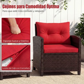Conjunto de 3 Peças de Bistró Exterior com 2 Cadeiras e Mesa Auxiliar, 67 x 64 x 77 cm, Rattan PE Entrançado à Mão, Castanho e Vermelho