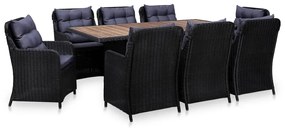 vidaXL 9 pcs conjunto de jantar para jardim vime PE preto