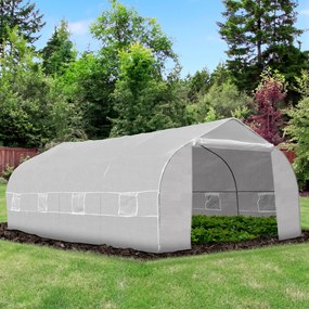 Outsunny Estufa de jardim tipo túnel com 8 janelas respiráveis e porta de enrolar com zíper de aço 600x300x200 cm Branco