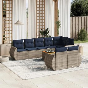 vidaXL 9 pcs conjunto sofás p/ jardim c/ almofadões vime PE cinzento