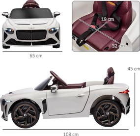 Carro elétrico para crianças dos 3 aos 5 anos, 2 motores, 12 V, 25 W, 3-5 km/h, comando à distância de 2,4 GHz, Bentley Bacalar branco