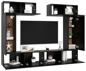 6 pcs conjunto de móveis de TV derivados de madeira preto