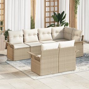 Conjunto de Sofá de Jardim vidaXL de 7 Peças com Almofadas Bege Rattan