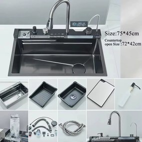 Lava-Loiça de Cozinha em Aço Inoxidável 304 com Cascata e Display Digi