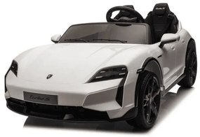 Carro elétrico infantil 24v Porsche Taycan - Turbo S, 2 lugares, Pneus de borracha, assento em couro sintético Branco