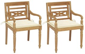 Cadeiras Batávia c/ almofadões cor creme 2 pcs teca maciça
