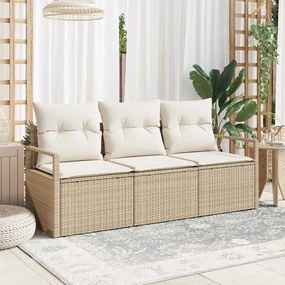 Conjunto de Sofá de Jardim vidaXL de 3 Peças com Almofadas Bege Rattan de Polietileno