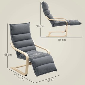 Poltrona de Salão com Apoio para os Pés Ajustável Estofada em Veludo com Estrutura de Madeira 67x93x105 cm Cinzento Escuro