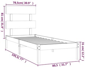 Estrutura cama pequena solteiro 75x190 cm madeira maciça preto