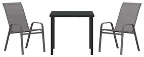 Conjunto de Jantar de Jardim 3 Peças Cinza em Textileno e Aço