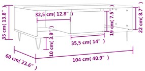 Mesa de centro 104x60x35 cm derivados madeira cinzento sonoma