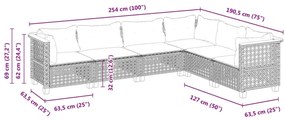 6 pcs conjunto sofás de jardim com almofadões vime cinzento