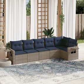 vidaXL 6 pcs conjunto sofás p/ jardim c/ almofadões vime PE cinzento