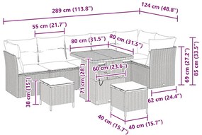 Sofá de Jardim 9 Peças com Almofadas Cinza em Polirattan