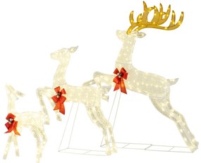Conjunto de 3 renas natal iluminados Família de renas saltitantes com laços vermelhos 330 luzes LED quentes com Estacas brancas