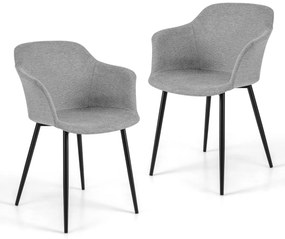Conjunto de 2 cadeiras de jantar estofadas com encosto ergonômico e braços largos 60 x 53 x 82,5 cm Cinza Claro