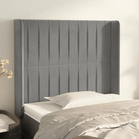 Cabeceira de cama c/ abas veludo 83x16x118/128cm cinzento-claro