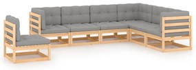 7 pcs conjunto lounge de jardim c/ almofadões pinho maciço