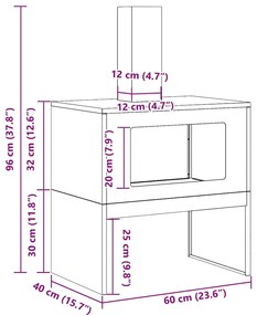 Fogueira vidaXL com Chaminé Preta 60x40x96 cm Aço