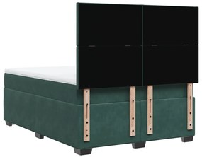 Cama com molas/colchão 160x200 cm veludo verde-escuro