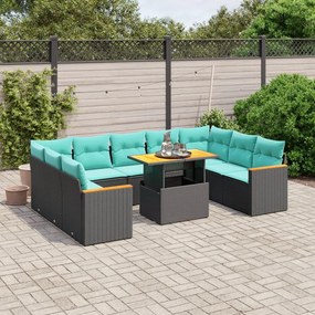 vidaXL 10 pcs conjunto de sofás p/ jardim c/ almofadões vime PE preto
