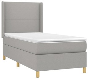 Cama box spring c/ colchão e LED 80x200 cm tecido cinza-claro