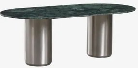 Mesa De Jantar Oval 220 X 110 Cm Luceida Mármore Verde Udaipur & Aço Inoxidável Escovado - Sklum
