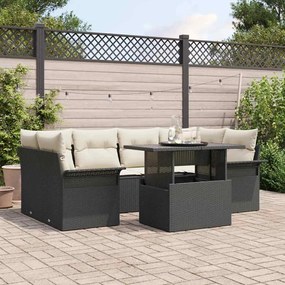 vidaXL Conjunto de Sofá de Jardim de 7 Peças com Almofadas Preto Rattan