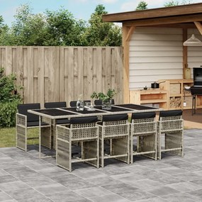 vidaXL 9 pcs conjunto de jantar p/ jardim c/ almofadões cinzento claro