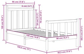 Estrutura de cama solteiro 90x190 cm madeira maciça