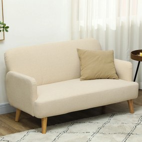 Sofá de 2 Lugares pequeno 140 cm em Veludo com Pés de Madeira de Seringueira para Sala de Estar branco creme