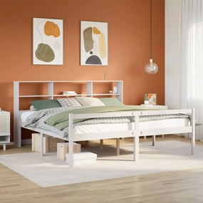 vidaXL Cama com estante sem colchão 180x200 cm pinho maciço branco