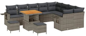 Conjunto de Sofá de Jardim de 12 peças, com almofadas cinzas, em ratta
