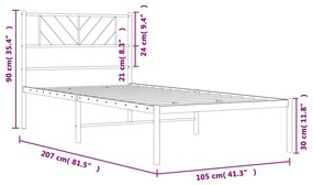 Estrutura de cama com cabeceira 100x200 cm metal preto