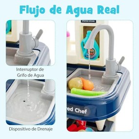 Cozinha para crianças a partir dos 3 anos com 65 acessórios , luzes e sons realistas para crianças 45 x 26 x 79 cm Azul