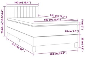 Cama box spring c/ colchão e LED 100x200 cm tecido cinza-escuro