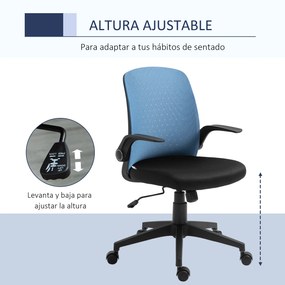 Vinsetto Cadeira de Escritório Ergonômica Cadeira de Escritório Giratória Ajustável com Apoio para os Braços Dobrável Suporte Lombar e Encosto Transpirável 57x61x93-102cm Azul