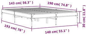 Estrutura de cama 140x190cm derivados madeira/metal