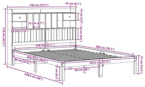 Cama com estante sem colchão 140x200 cm pinho maciço branco