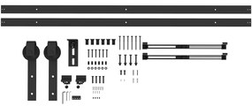 HOMCOM 8FT/244cm Kit de Ferragens para Porta Deslizante de Celeiro com Amortecedor Sem Perfuração e 2 Trilhos Preto