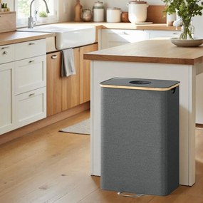 Caixote lixo para garrafas 100 L, recipiente de reciclagem com tampa e saco interior 42 x 32,5 x 70,5 cm cinza-bege
