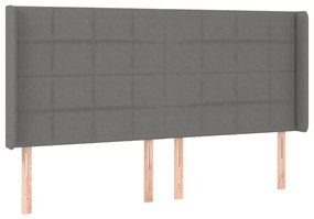 Cabeceira de cama c/ LED tecido 183x16x118/128 cm cinza-escuro