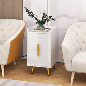 Mesinha de cabeceira, Mesa apoio 40 x 32 x 60 cm com 2 gavetas com estação de carregamento, pés de metal Branca