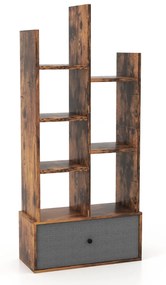 Estante de 7 níveis com gaveta e 7 compartimentos Estante de madeira para sala de estar Quarto 53 x 24 x 118 cm Castanho