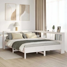 vidaXL Cama com estante sem colchão 135x190 cm pinho maciço branco